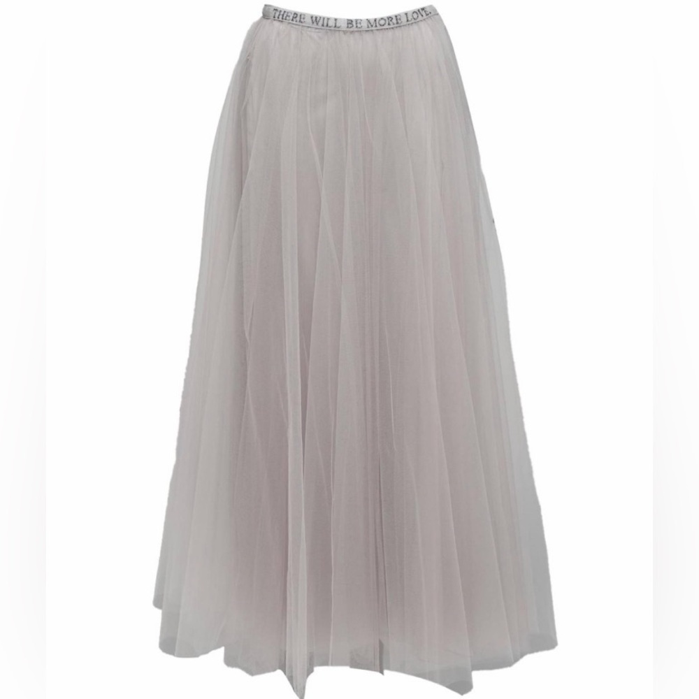 NWT Valentino There Will Be More Love Gray Tulle with underskirt A-Line Skirt 44